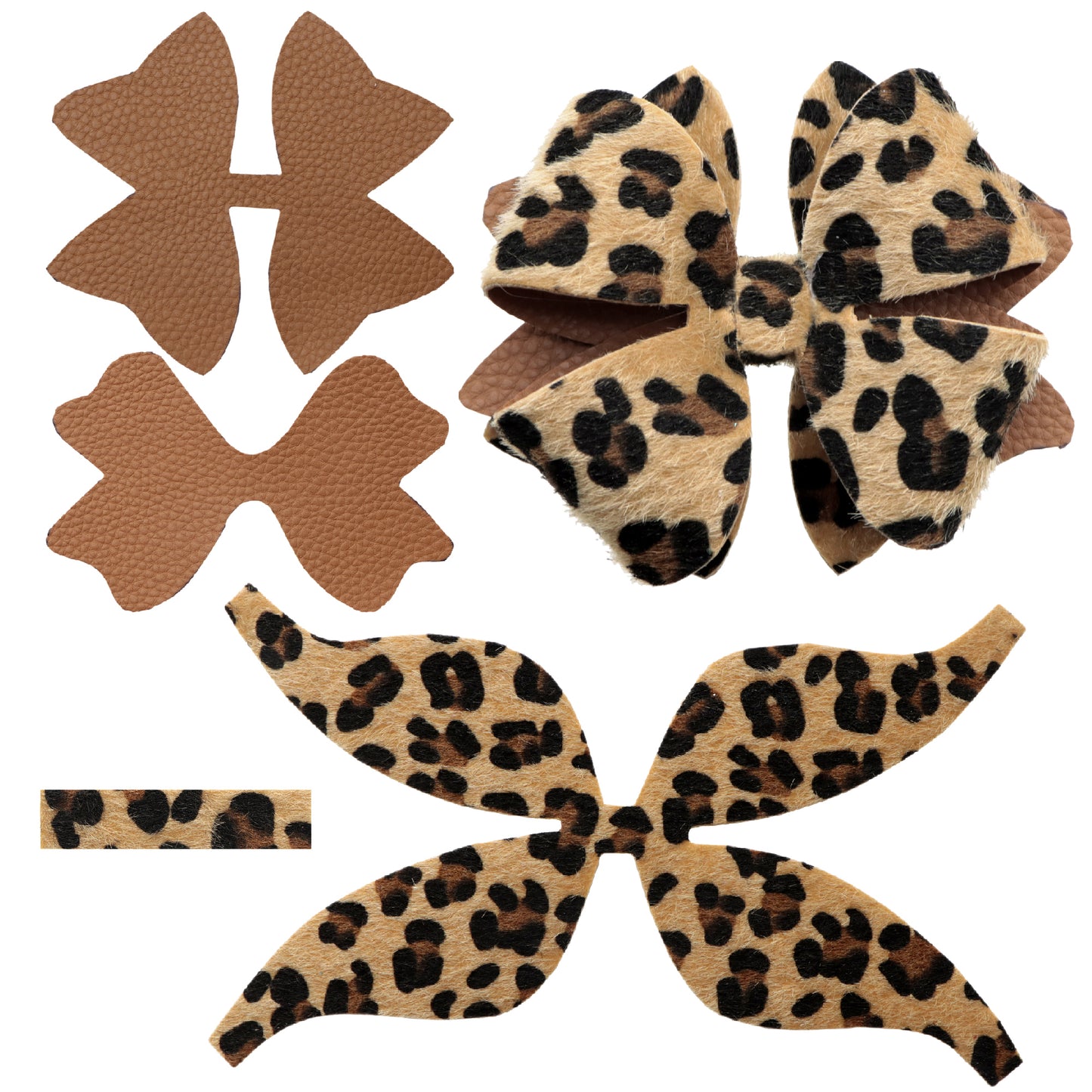 Leopard Faux Leather Hair Bows DIY Making Kit