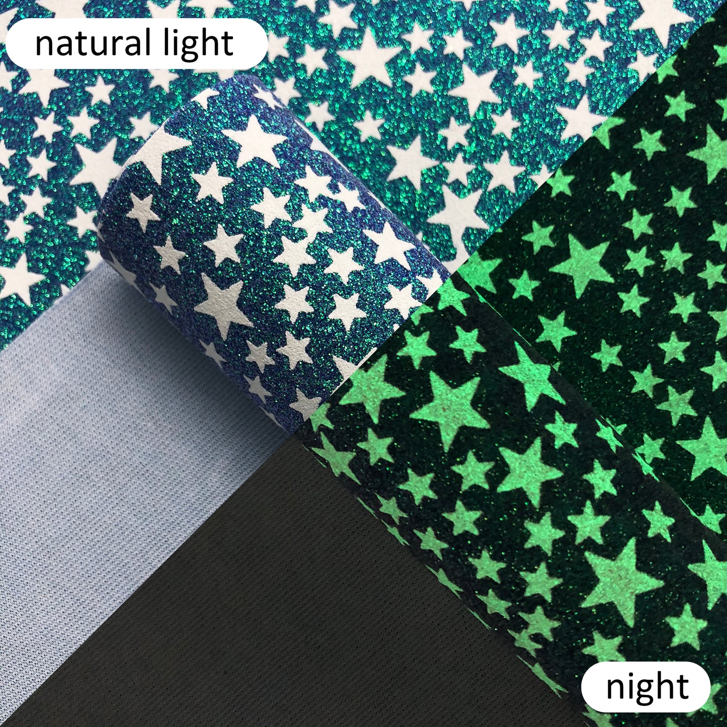 Glow in the Dark Fine Glitter Star Faux Leather Sheets Wholesale