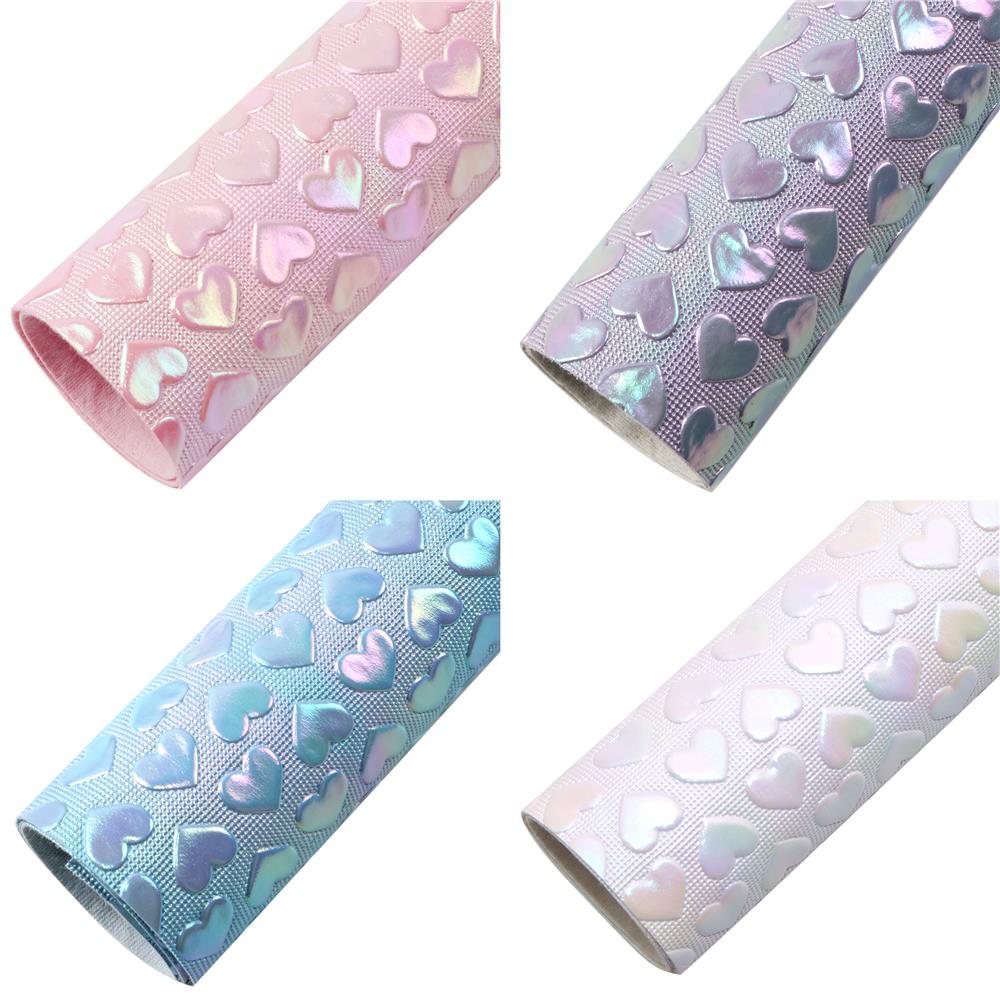 Holographic Heart Embossed Faux Leather Sheets Wholesale