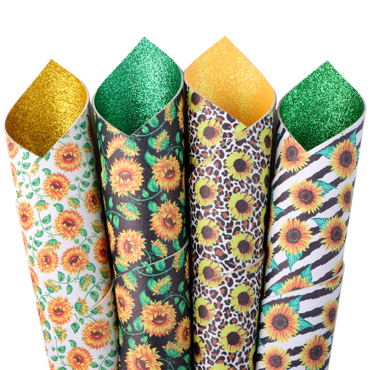 Sunflower Printed Double Sided Faux Leather Sets Wholesale